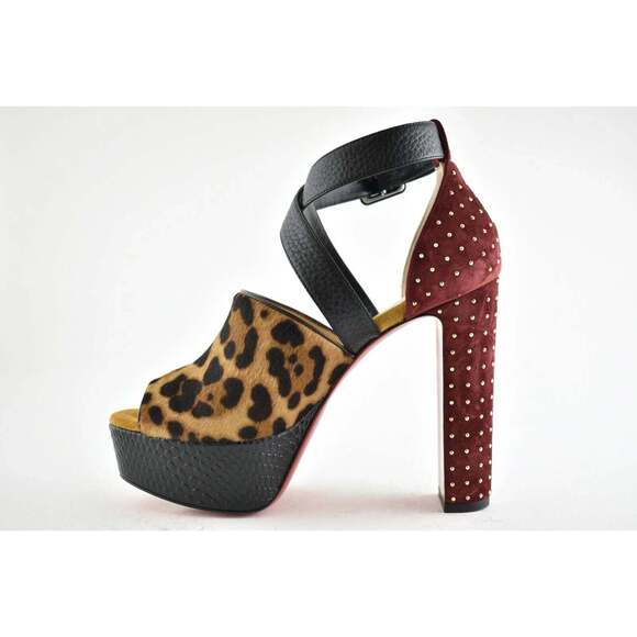 Christian Louboutin Bingirl Plume 130 Black Leopard Platform Sandal Heel Pump 36 - Picture 8 of 12